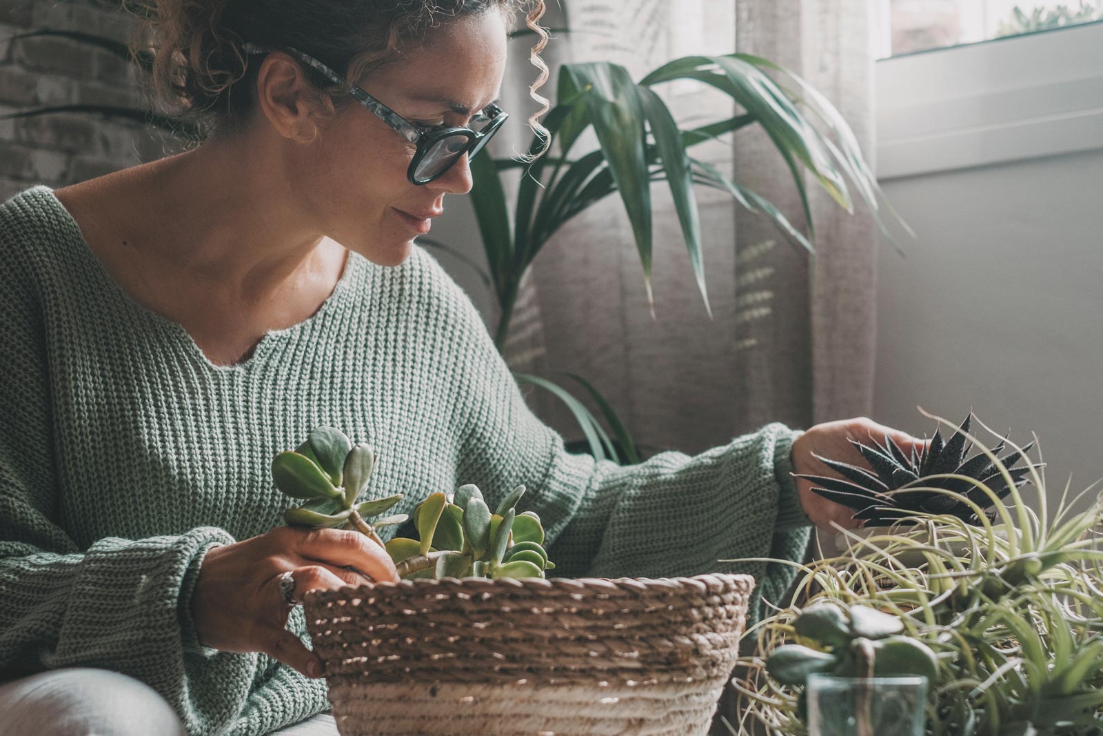 Mujer cuidando plantas